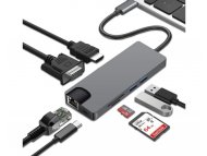 E-GREEN Adapter USB 3.1 Tip C (M) - HDMI+VGA+2X 3.0 USB + tip C + SD (F)